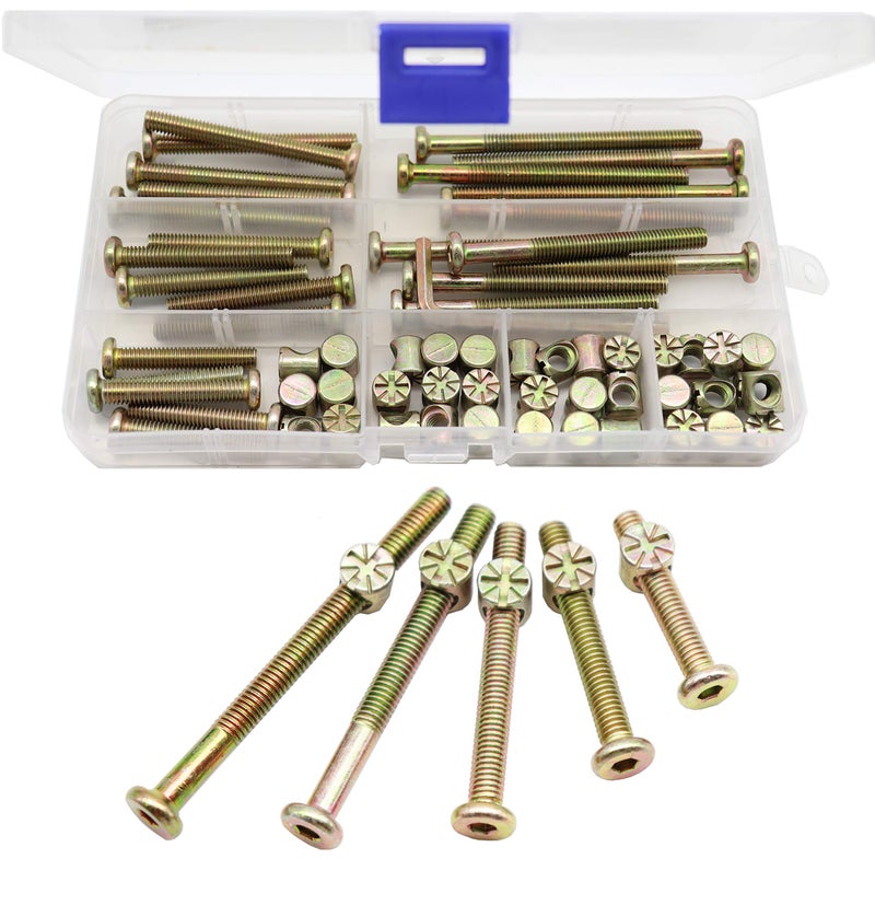 cSeao M6 Baby Crib Bolts Replacement Kit, cSeao 50pcs M6x30mm/ 40mm/ 50mm/ 60mm/ 70mm Zinc Plated Socket Cap Screw Kit for Chairs Bunkbed Cot Furniture - Image 1